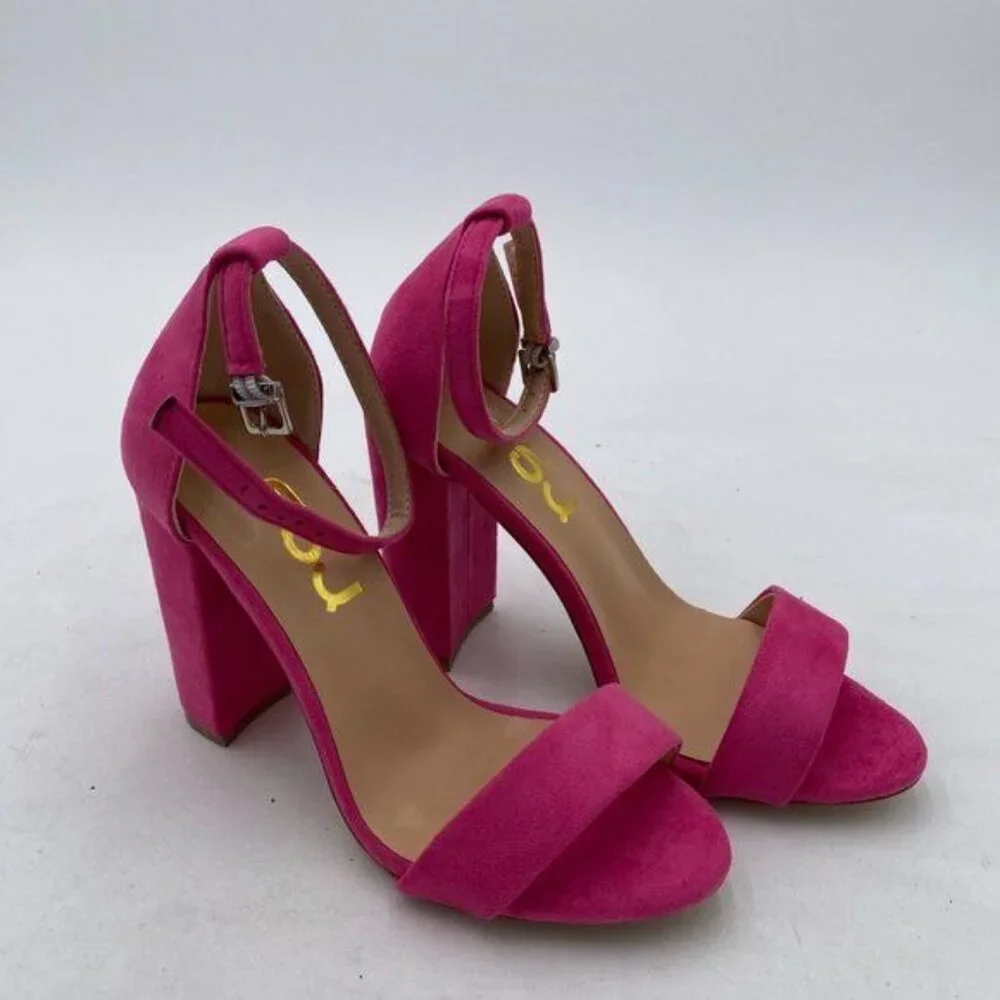 FSJ Dark Pink Chunky High Heel Sandals Open Toe Ankle Strap Single Band Shoe